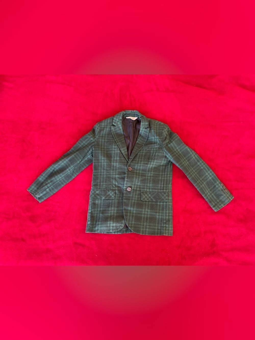 Cat & Jack Girl's Long Sleeve V-Neck Collared Plaid Green Blazer Size: 7